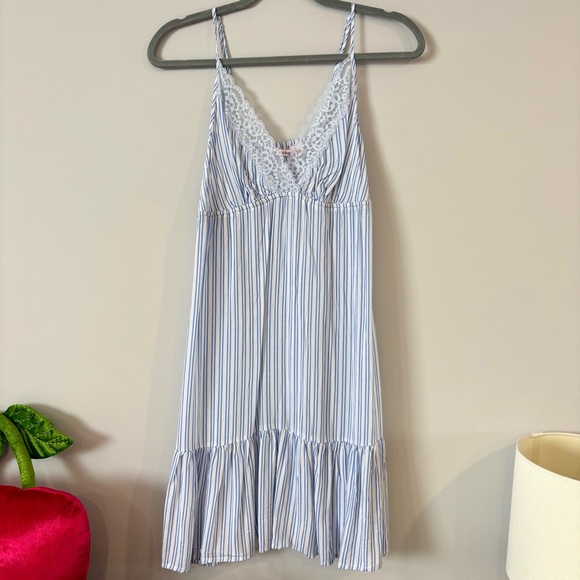 La Vie En Rose Dresses & Skirts - NWT Blue and White Striped Lace Slip Dress / Night Gown / Flowy Dress